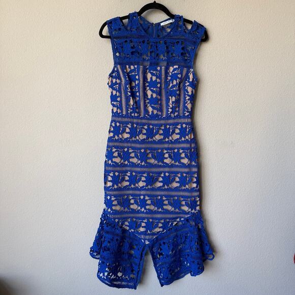 Cooper St Blue Crochet Lace Cocktail Dress Size 4 - Picture 2 of 6